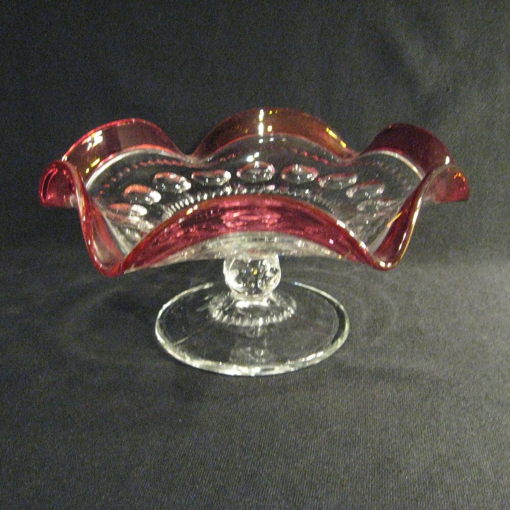 TIFFIN-FRANCISCAN KINGS CROWN CRANBERRY FLASHED ROUND COMPOTE
